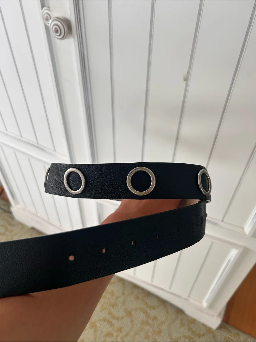 Black Grommet Belt with Silver Hardware